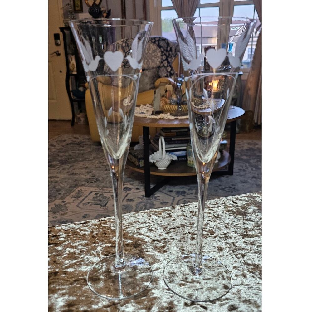 Vintage Colony Fine Crystal Champagne Flutes From Romania
